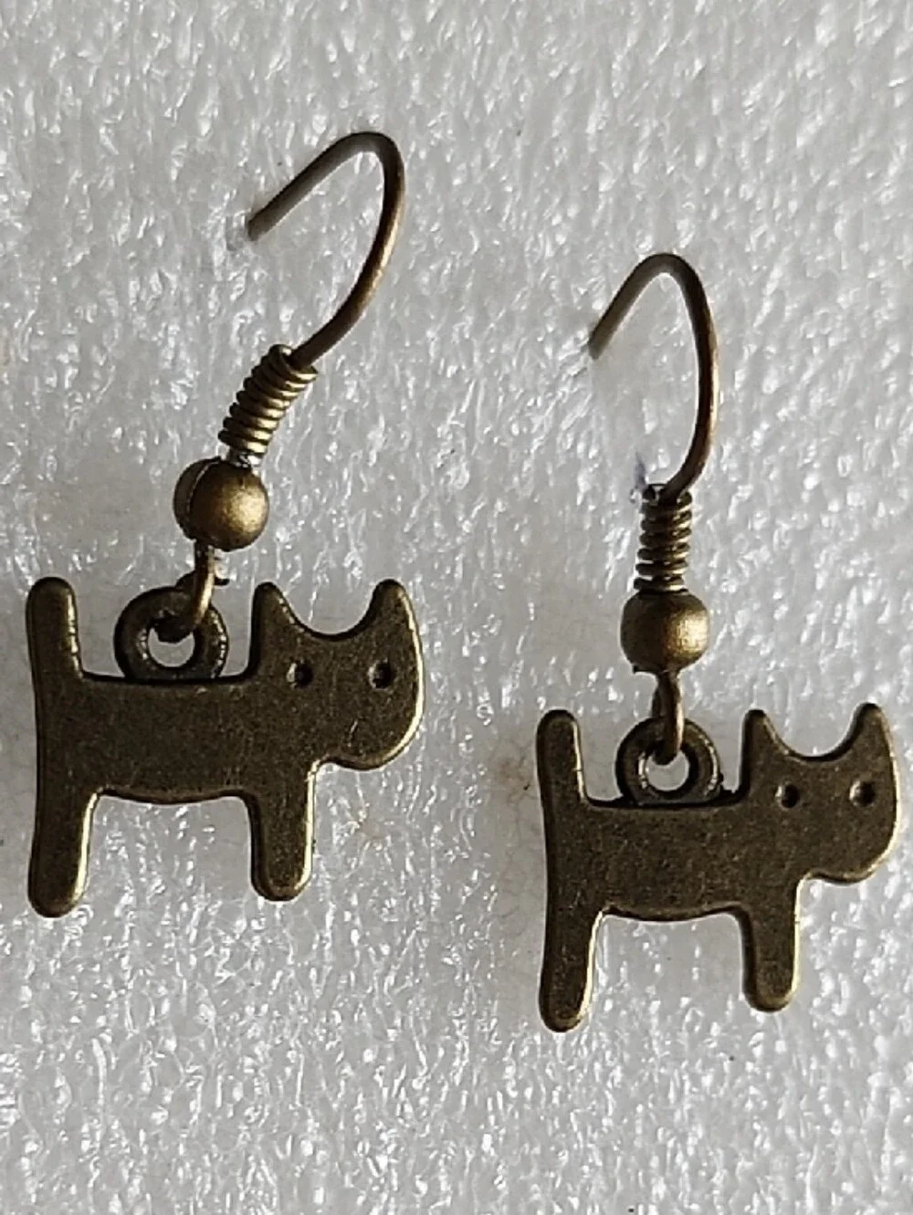 Hand Crafted Bronze Cat Dangle Earrings